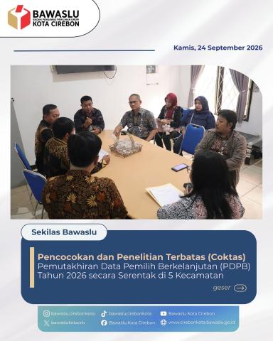 Kawal Akurasi Data Pemilih, Bawaslu Kota Cirebon Gelar Pengawasan Coktas PDPB 2026 Serentak di 5 Kecamatan