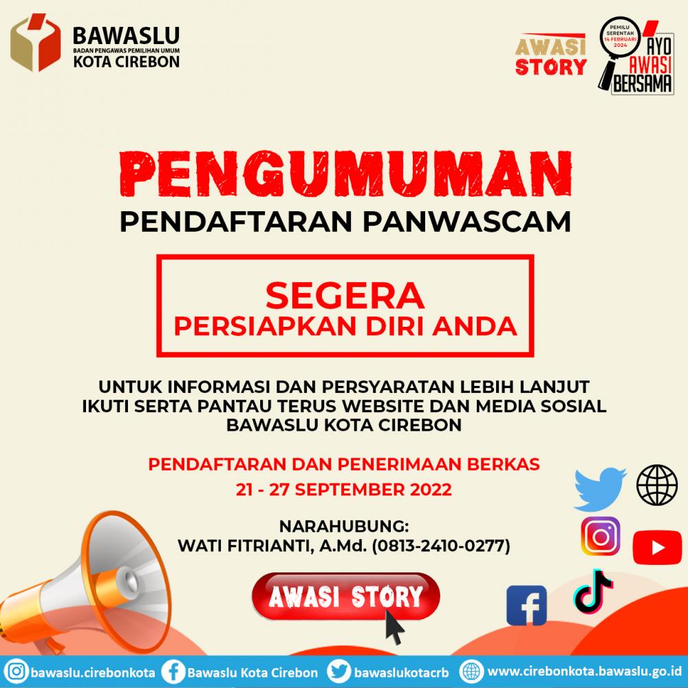 Pengumuman Calon Anggota Panwascam Pemilu Serentak Tahun 2024
