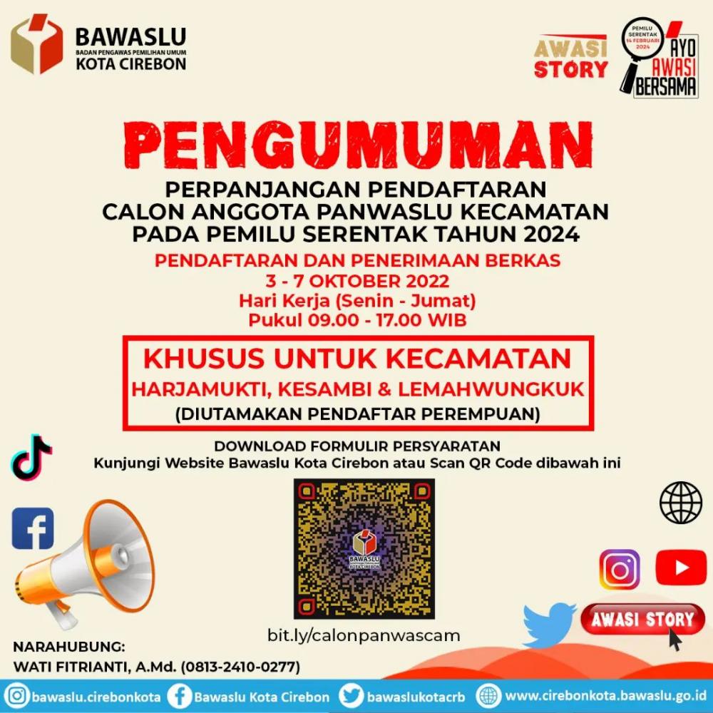 Pengumuman Perpanjangan Calon Anggota Panwascam Pemilu Serentak Tahun 2024