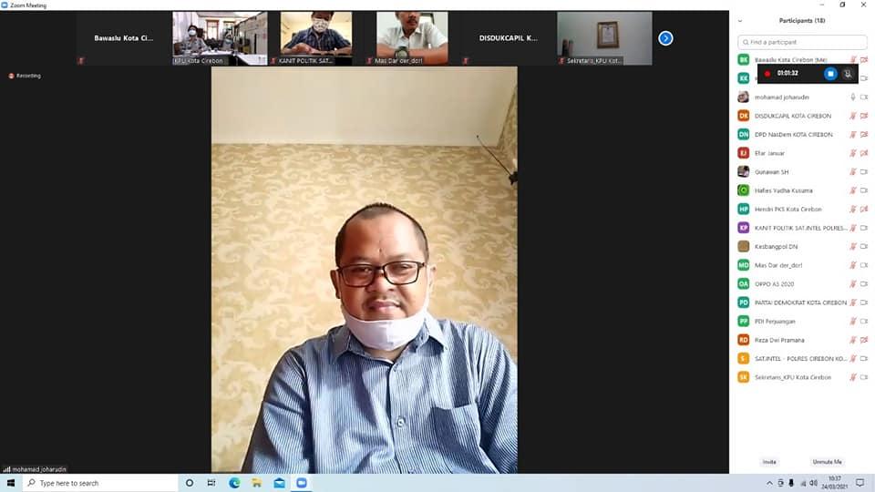 BAWASLU KOTA CIREBON MENGIKUTI ACARA DARING RAPAT KOORDINASI DAFTAR PEMILIH BERKELANJUTAN TAHUN 2021 PERIODE MARET 2021