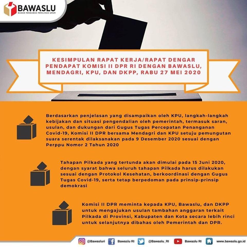 KESIMPULAN RAPAT KERJA/RAPAT DENGAR PENDAPAT KOMISI II DPR RI DENGAN BAWASLU, MENDAGRI, KPU DAN DKPP