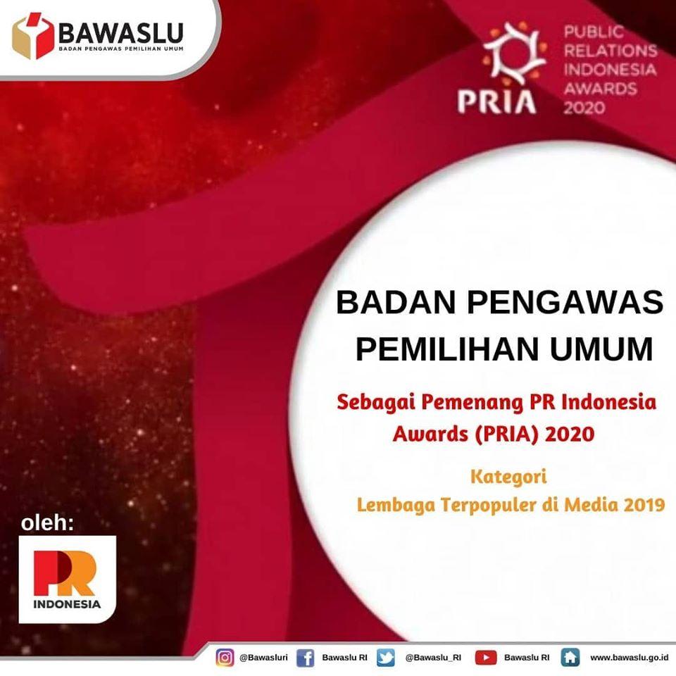 BAWASLU MEMENANGKAN PR INDONESIA AWARD (PRIA) 2020