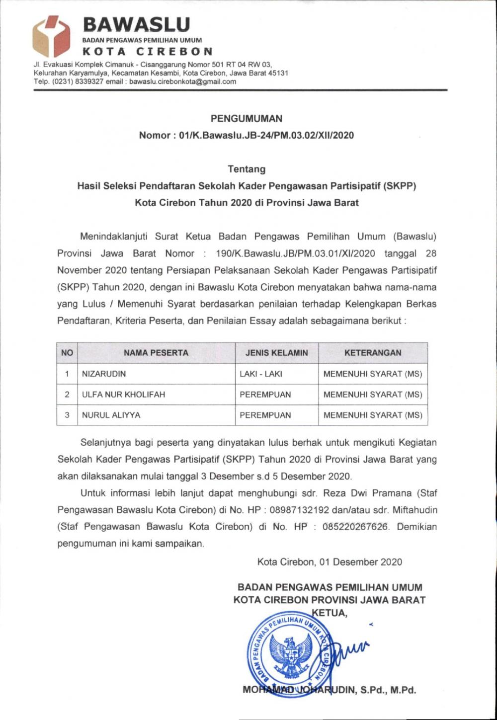 PENGUMUMAN KELULUSAN SKPP TAHUN 2020 DI PROVINSI JAWA BARAT