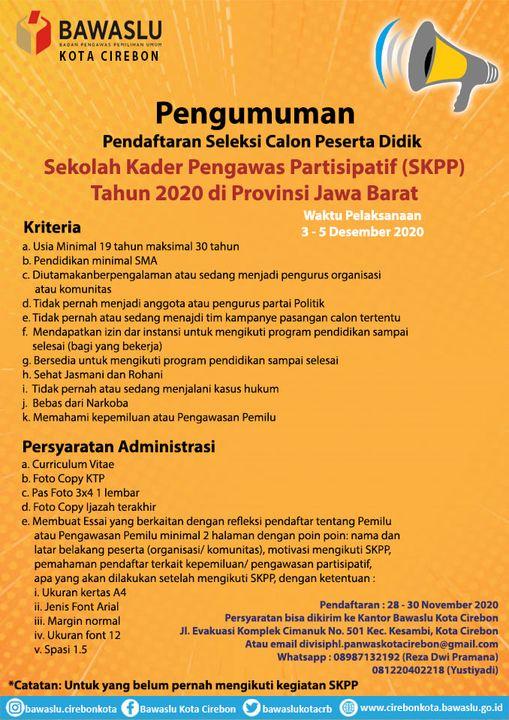 PENGUMUMAN PENDAFTARAN SKPP TAHUN 2020 DI PROVINSI JAWA BARAT