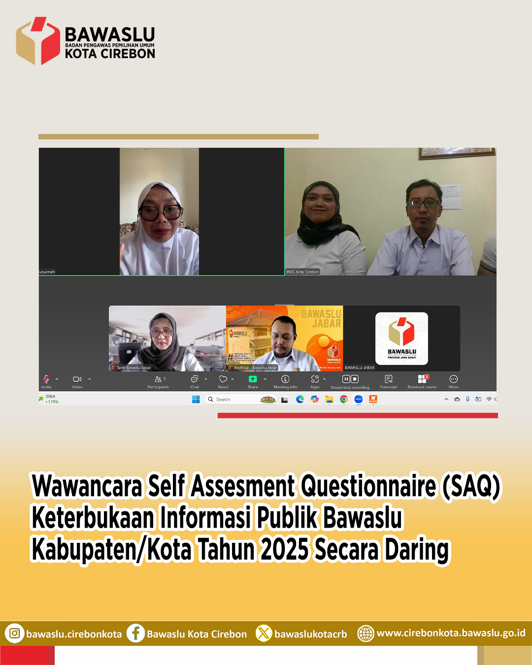 Bawaslu Kota Cirebon Ikuti Wawancara SAQ Keterbukaan Informasi Publik Secara Daring