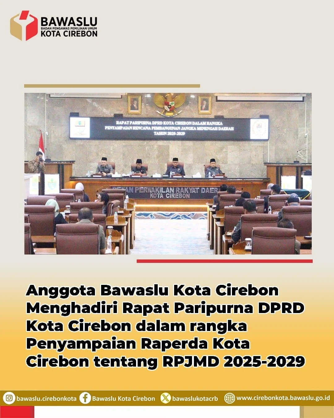 Bawaslu Kota Cirebon Hadiri Rapat Paripurna DPRD Terkait RPJMD 2025–2029