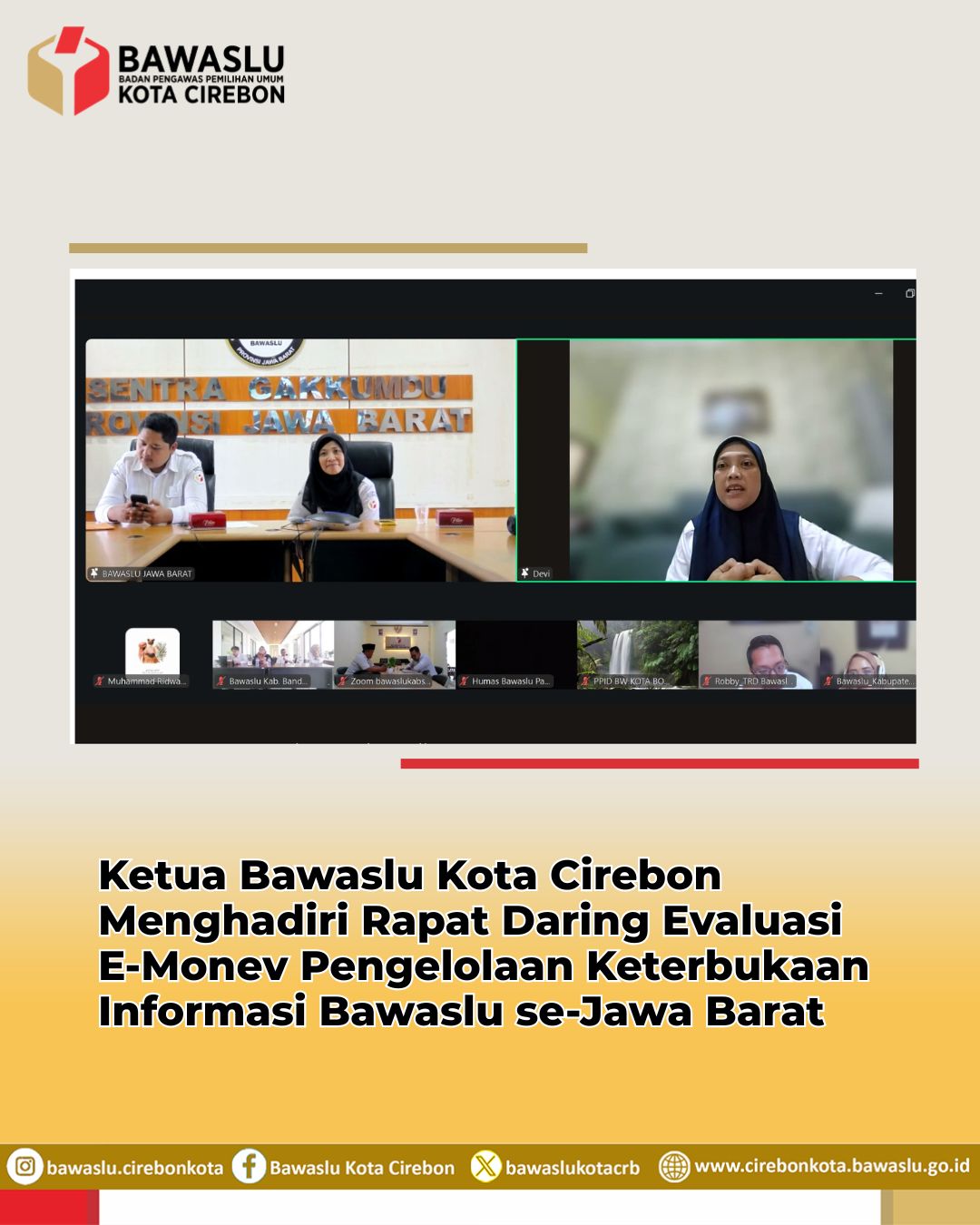 Bawaslu Kota Cirebon Ikuti Rapat Evaluasi E-Monev Keterbukaan Informasi Publik