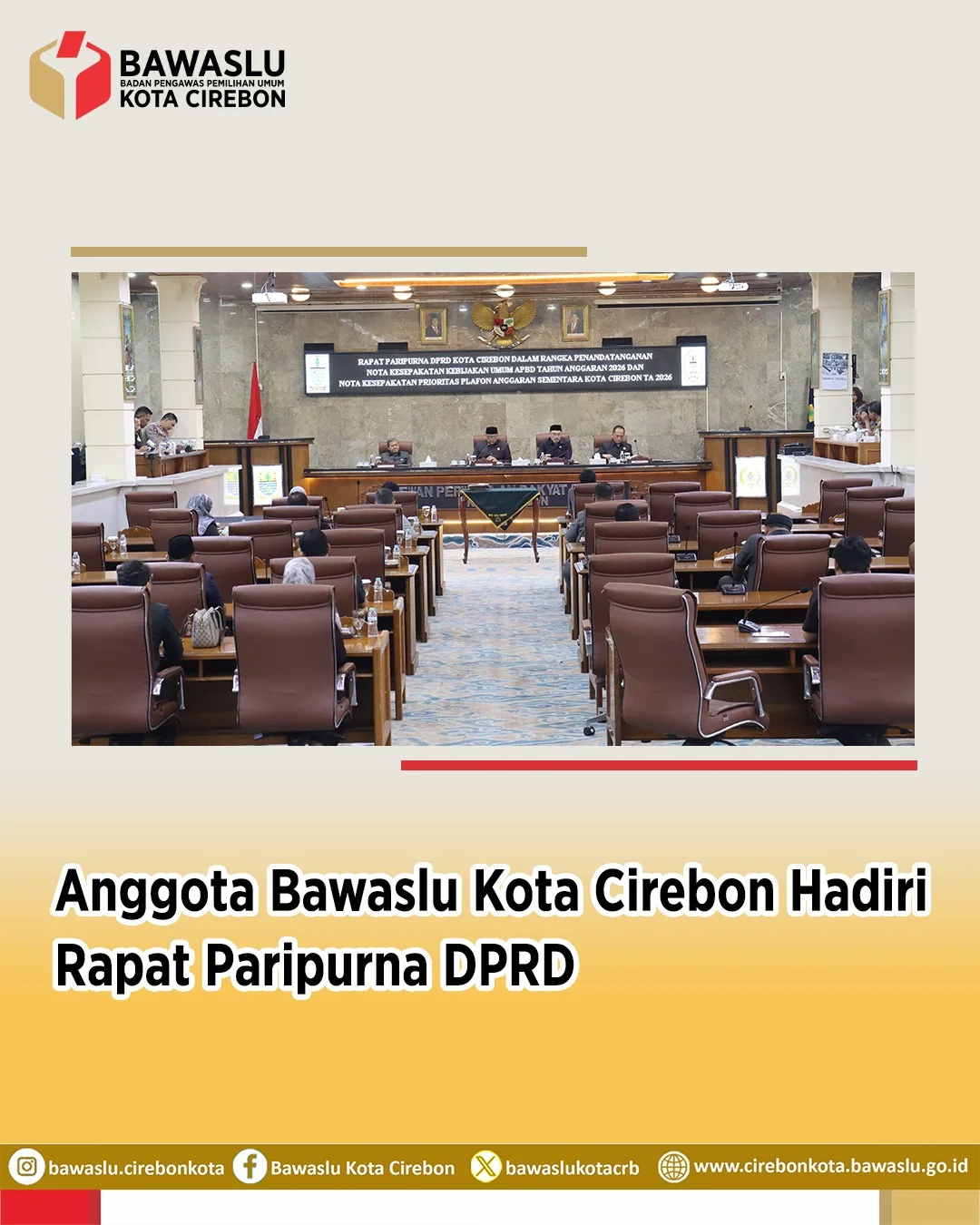 Bawaslu Kota Cirebon Hadiri Rapat Paripurna DPRD, Dukung Kesepakatan APBD 2026