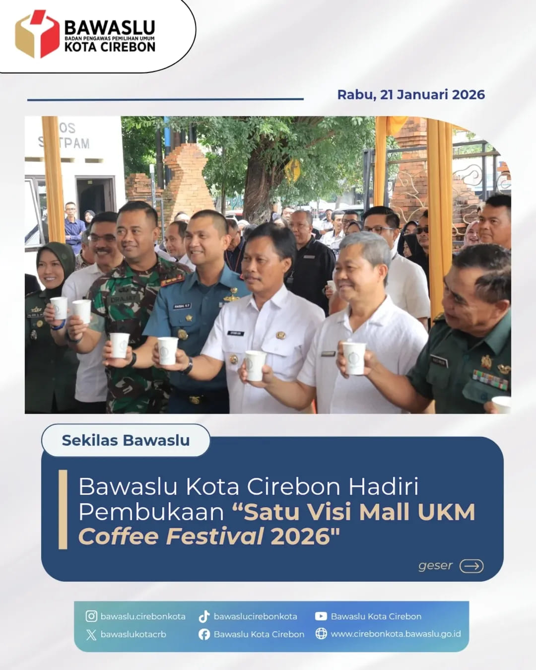 Bawaslu Kota Cirebon Hadiri Pembukaan "Satu Visi Mall UKM Coffee Festival 2026"