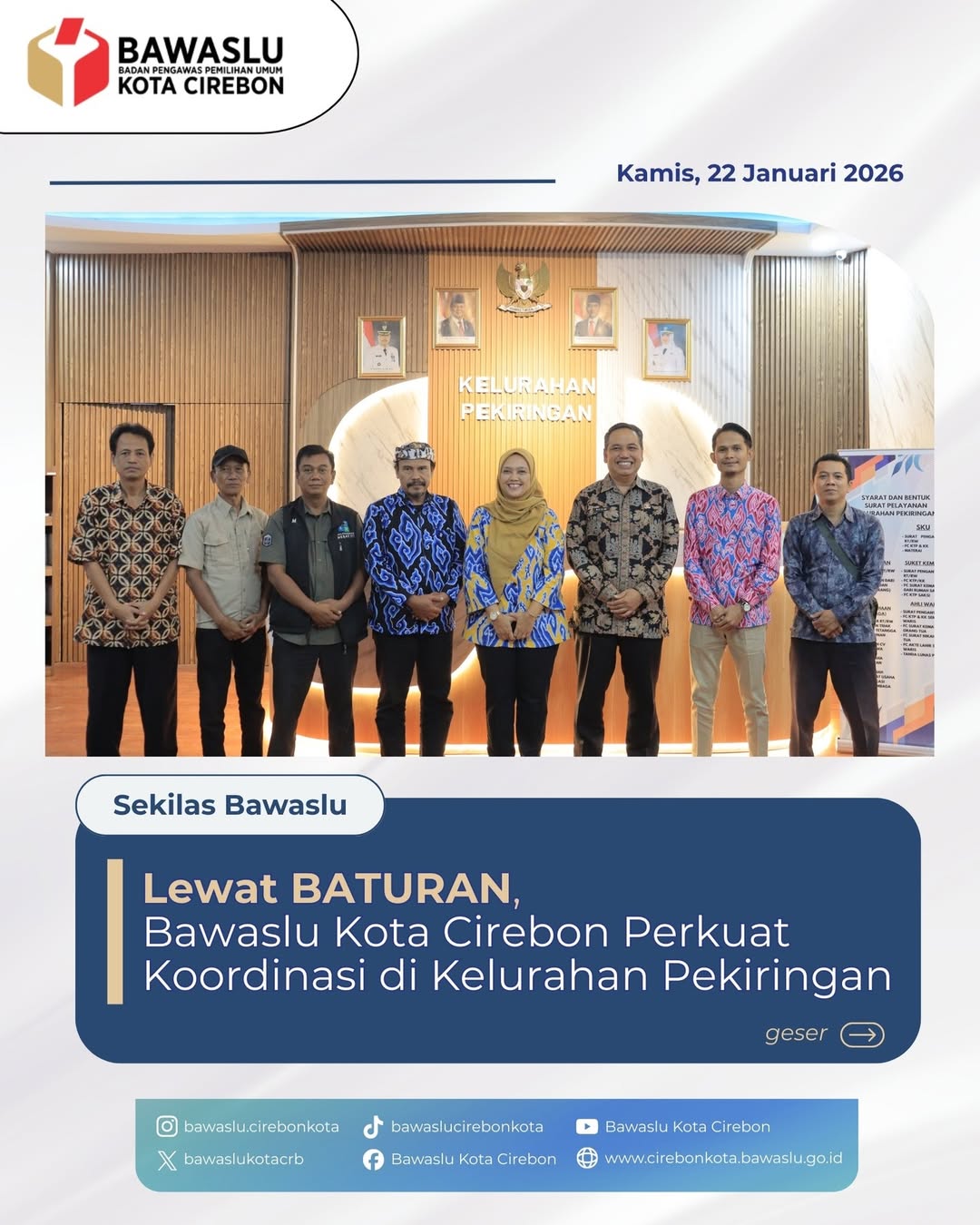 Lewat BATURAN, Bawaslu Kota Cirebon Perkuat Koordinasi di Kelurahan Pekiringan