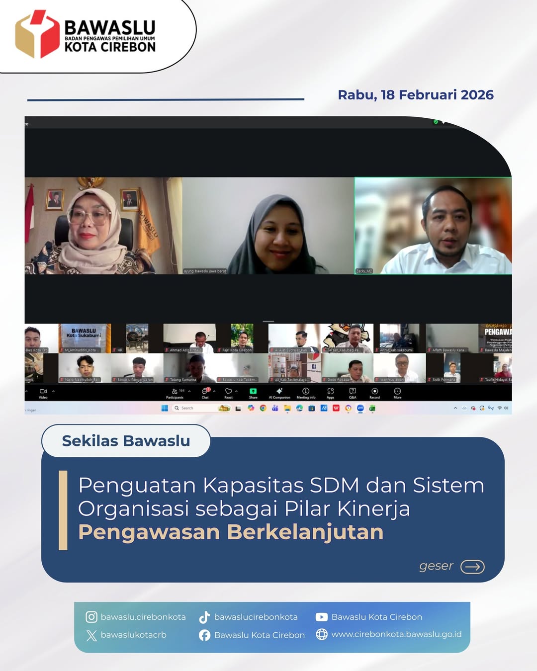 Bawaslu Kota Cirebon Ikuti Penguatan Kapasitas SDM dan Sistem Organisasi untuk Perkuat Pengawasan Berkelanjutan