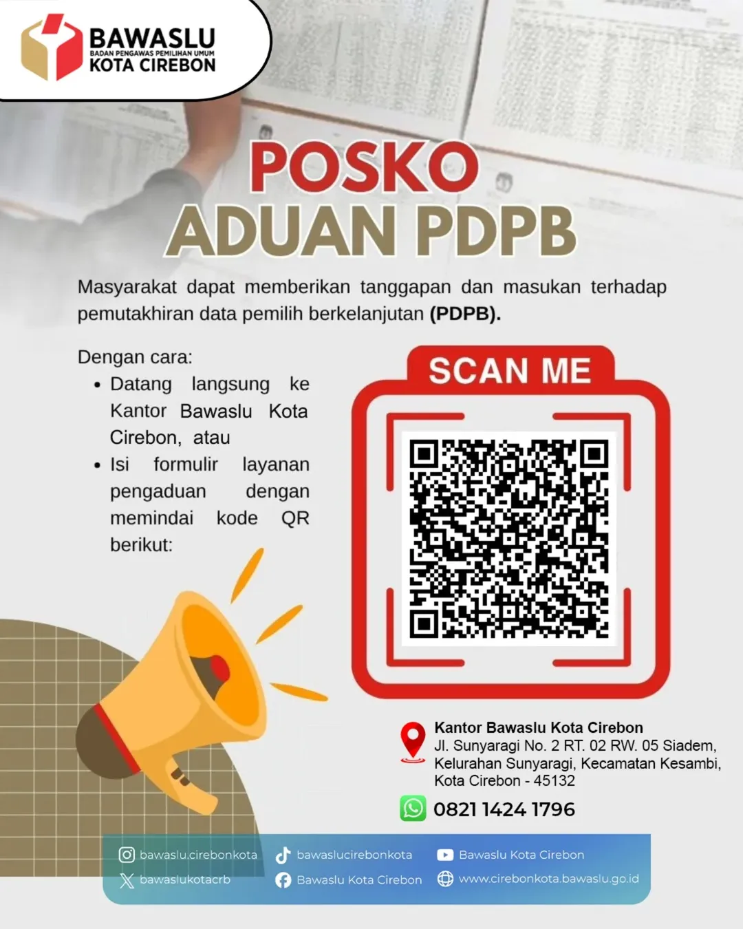 Bawaslu Kota Cirebon Buka Posko Aduan PDPB, Ajak Masyarakat Aktif Laporkan Data Pemilih
