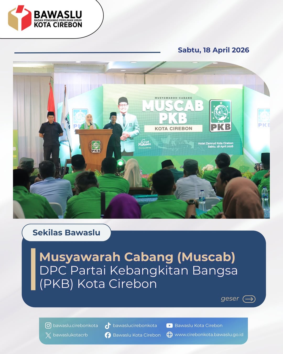Bawaslu Kota Cirebon Awasi Muscab PKB di Hotel Zamrud, Pastikan Proses Demokrasi Transparan dan Berintegritas