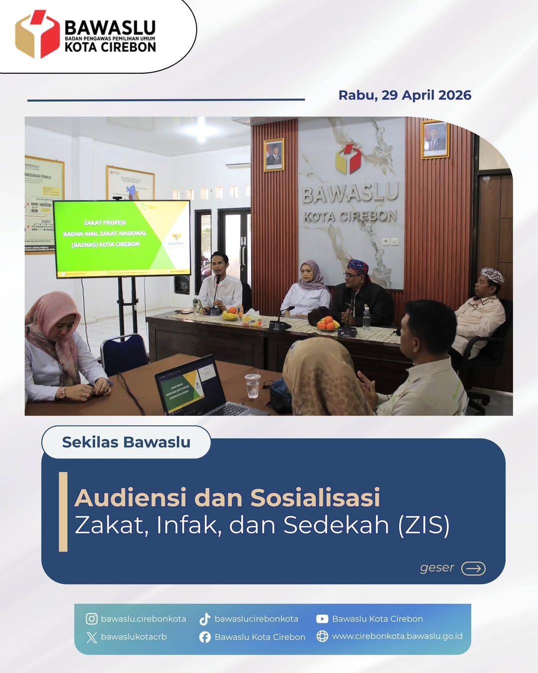 Bawaslu Kota Cirebon Gelar Sosialisasi Pengumpulan Zakat Profesi ASN Bersama BAZNAS Kota Cirebon