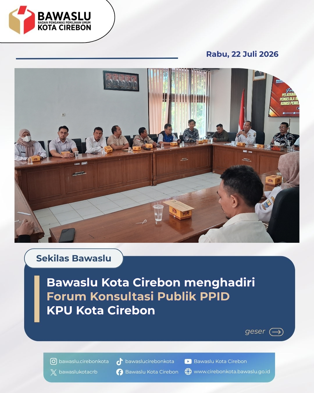 Wujudkan Transparansi Pemilu, Bawaslu Kota Cirebon Hadiri Forum Konsultasi Publik PPID KPU
