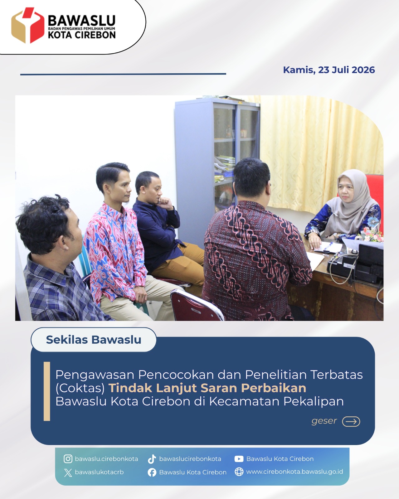Pastikan Akurasi Data Pemilih, Bawaslu Kota Cirebon Awasi Coktas Data TMS di Kelurahan Pulasaren