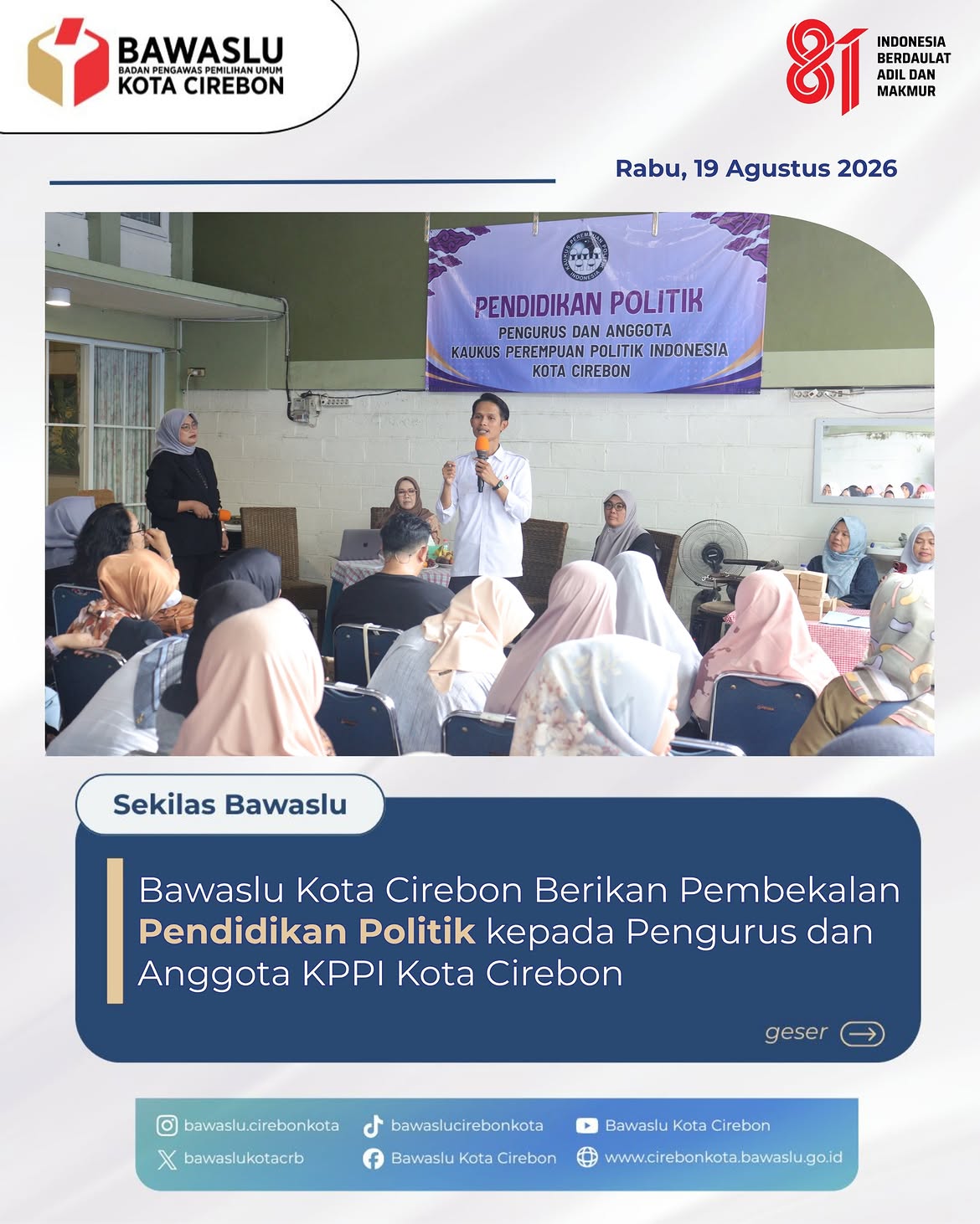 Bawaslu Kota Cirebon Dorong Partisipasi Aktif Perempuan Lewat Pendidikan Politik KPPI
