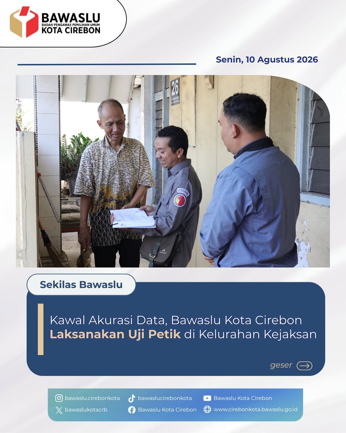 Bawaslu Kota Cirebon Gelar Uji Petik Data Pemilih di Kelurahan Kejaksan