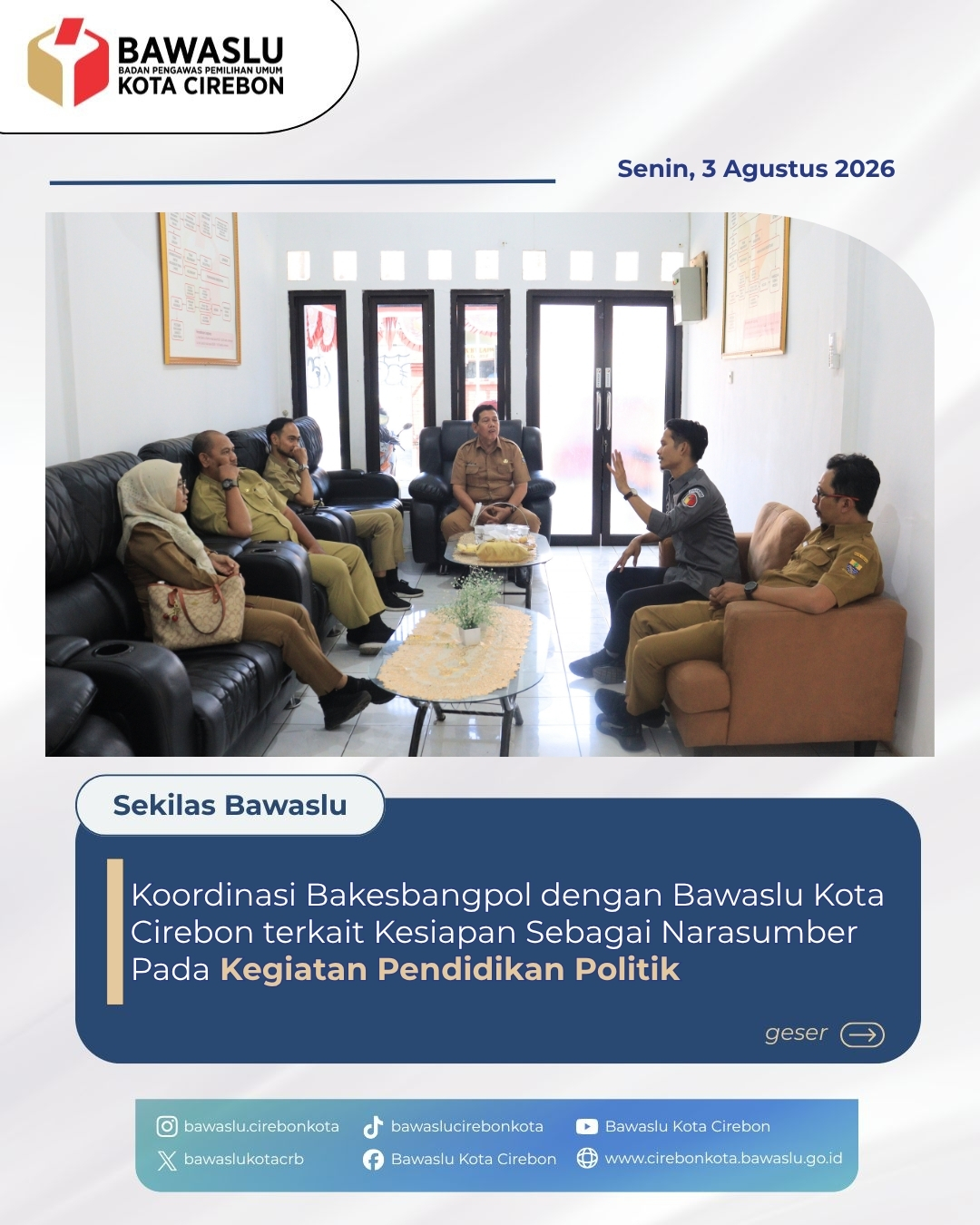 Bawaslu dan Kesbangpol Kota Cirebon Bersinergi Siapkan Edukasi Politik Masyarakat