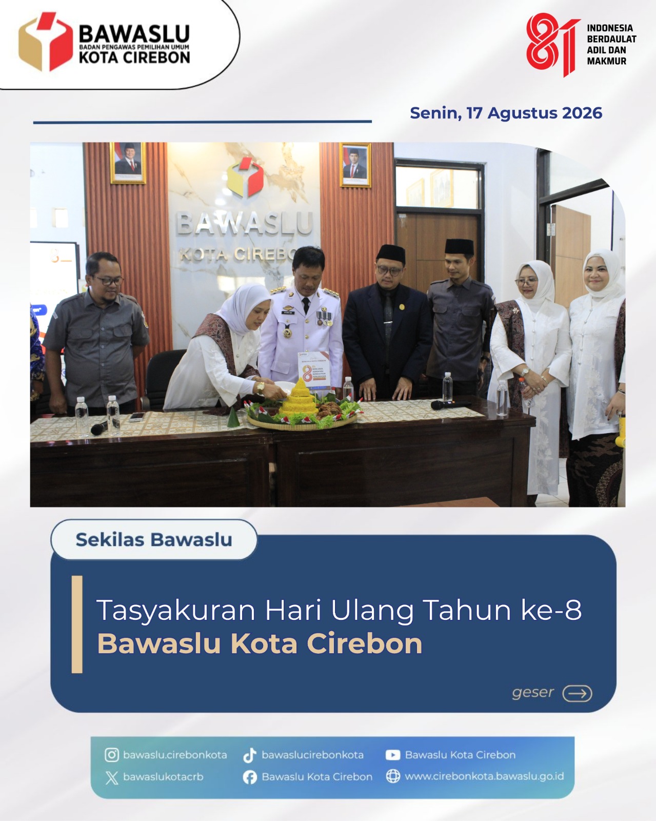 Bawaslu Kota Cirebon Gelar Tasyakuran HUT ke-8, Perkuat Sinergi dan Integritas Demokrasi