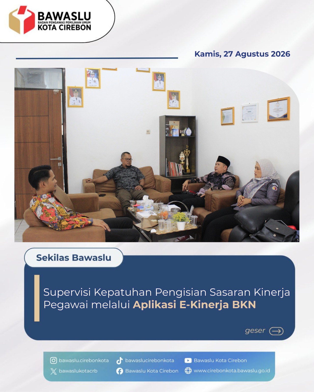 Bawaslu Jabar Gelar Supervisi E-Kinerja BKN di Bawaslu Kota Cirebon untuk Optimalisasi Administrasi