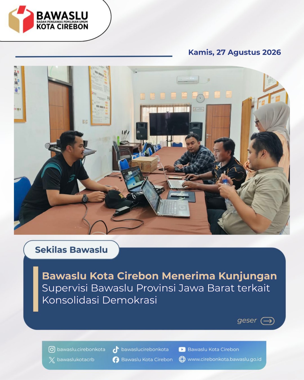 Bawaslu Jabar Gelar Supervisi Konsolidasi Demokrasi di Bawaslu Kota Cirebon