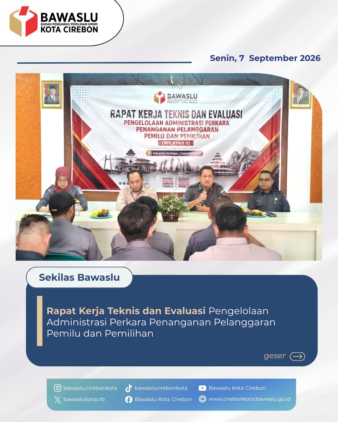 Bawaslu Kota Cirebon Ikuti Rapat Kerja Teknis dan Evaluasi Pengelolaan Administrasi Perkara Penanganan Pelanggaran Pemilu dan Pemilihan