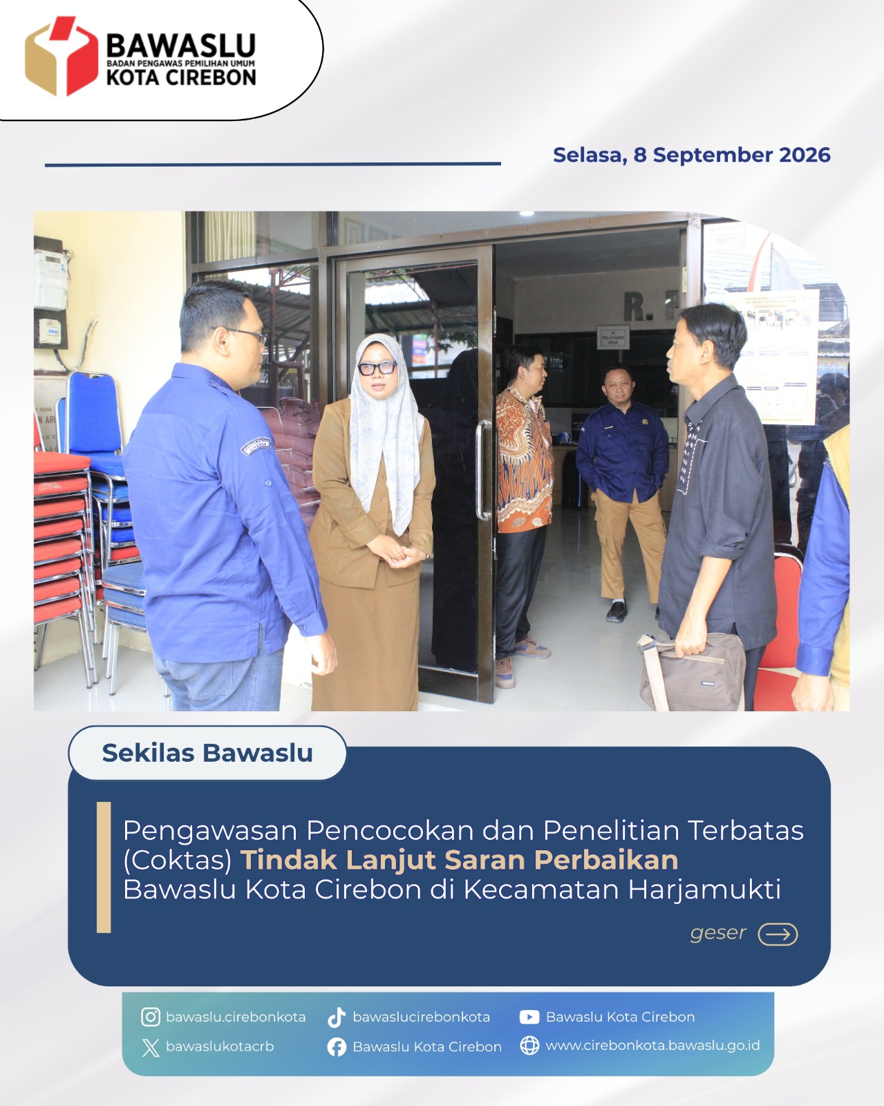 Bawaslu Kota Cirebon Awasi Coktas Tindak Lanjut Saran Perbaikan di Kelurahan Argasunya