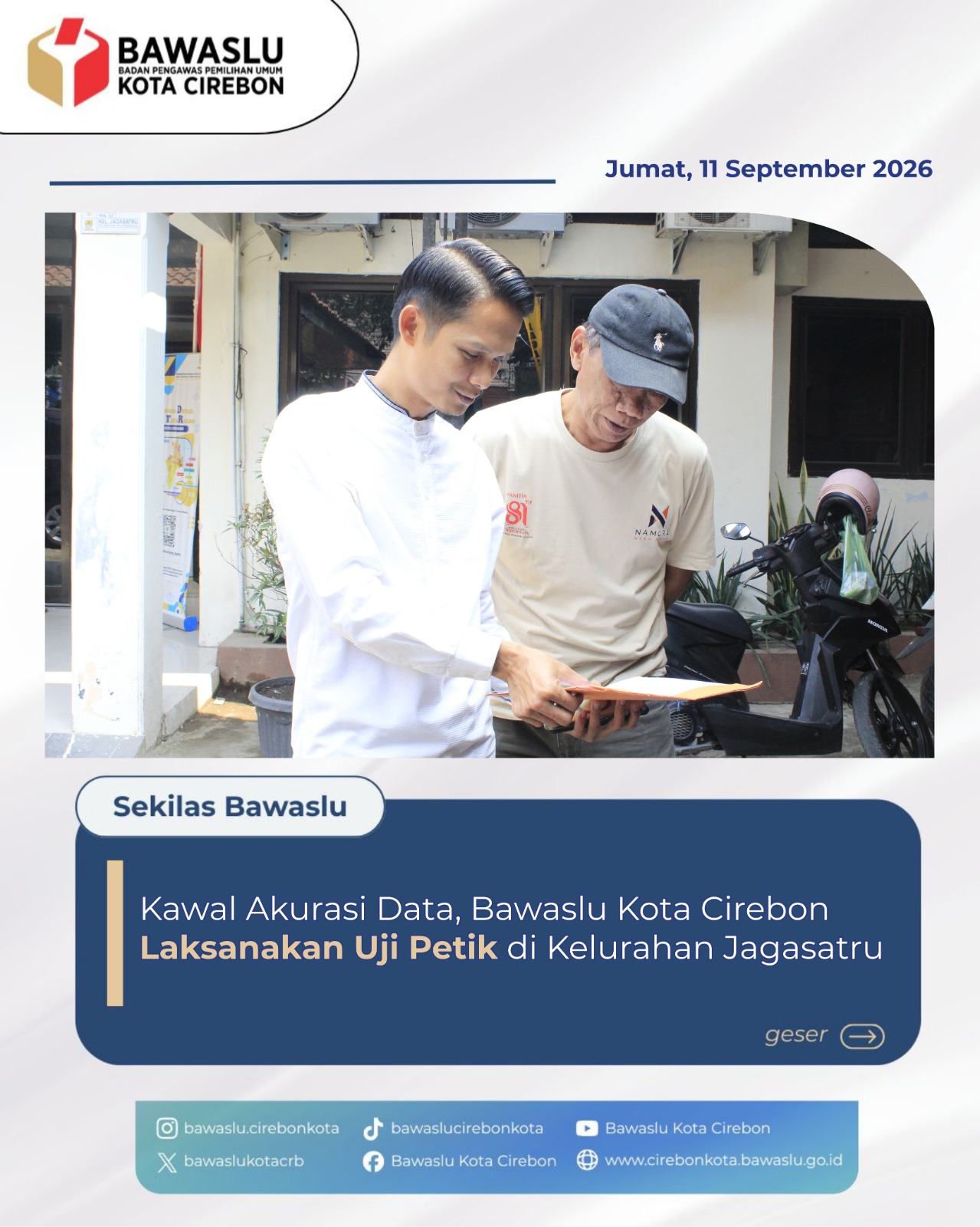 Bawaslu Kota Cirebon Lakukan Uji Petik Data Pemilih di Kelurahan Jagasatru