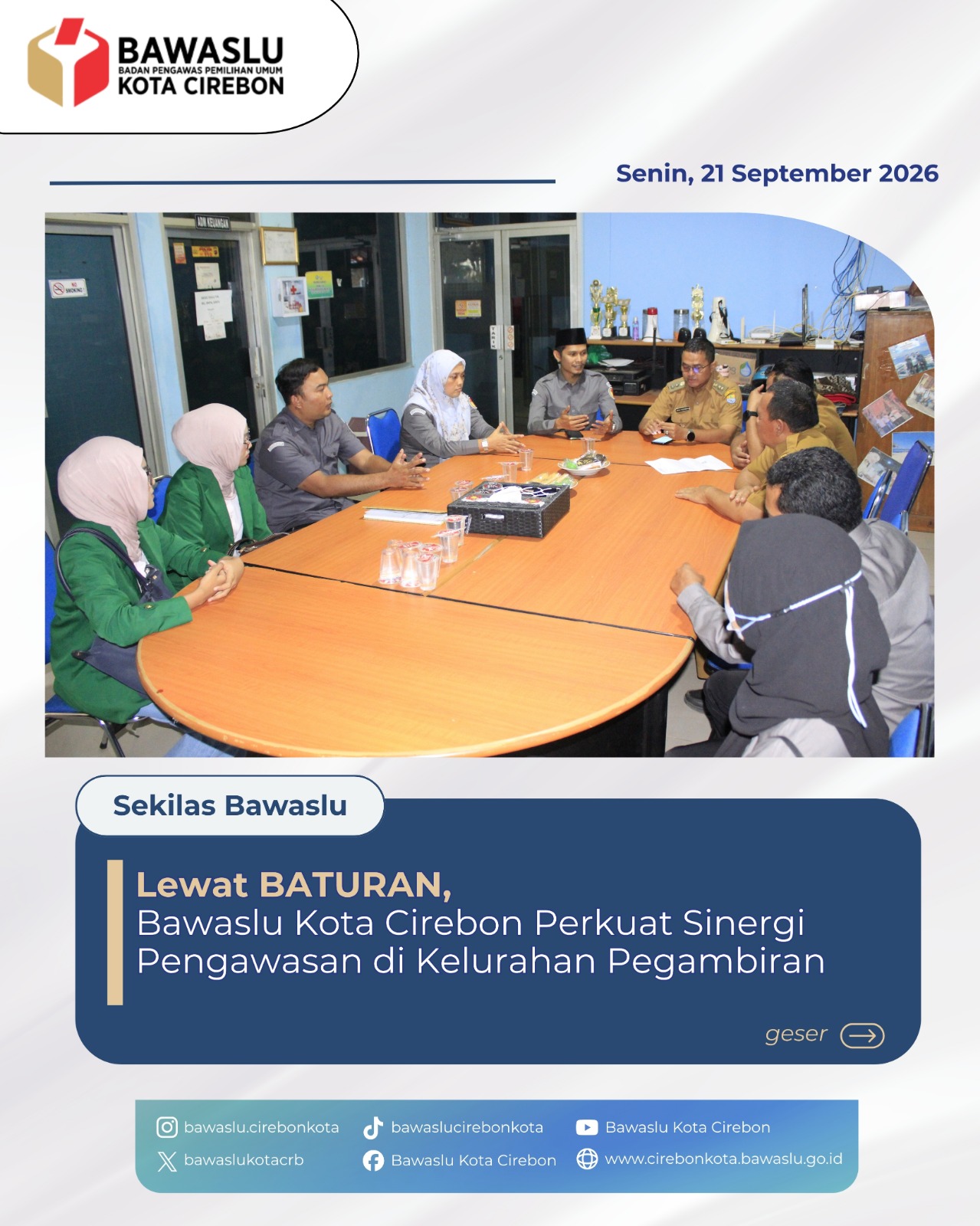 Bawaslu Kota Cirebon Sambangi Kelurahan Pegambiran Lewat Program "BATURAN" untuk Kawal Pemutakhiran Data Pemilih 2026