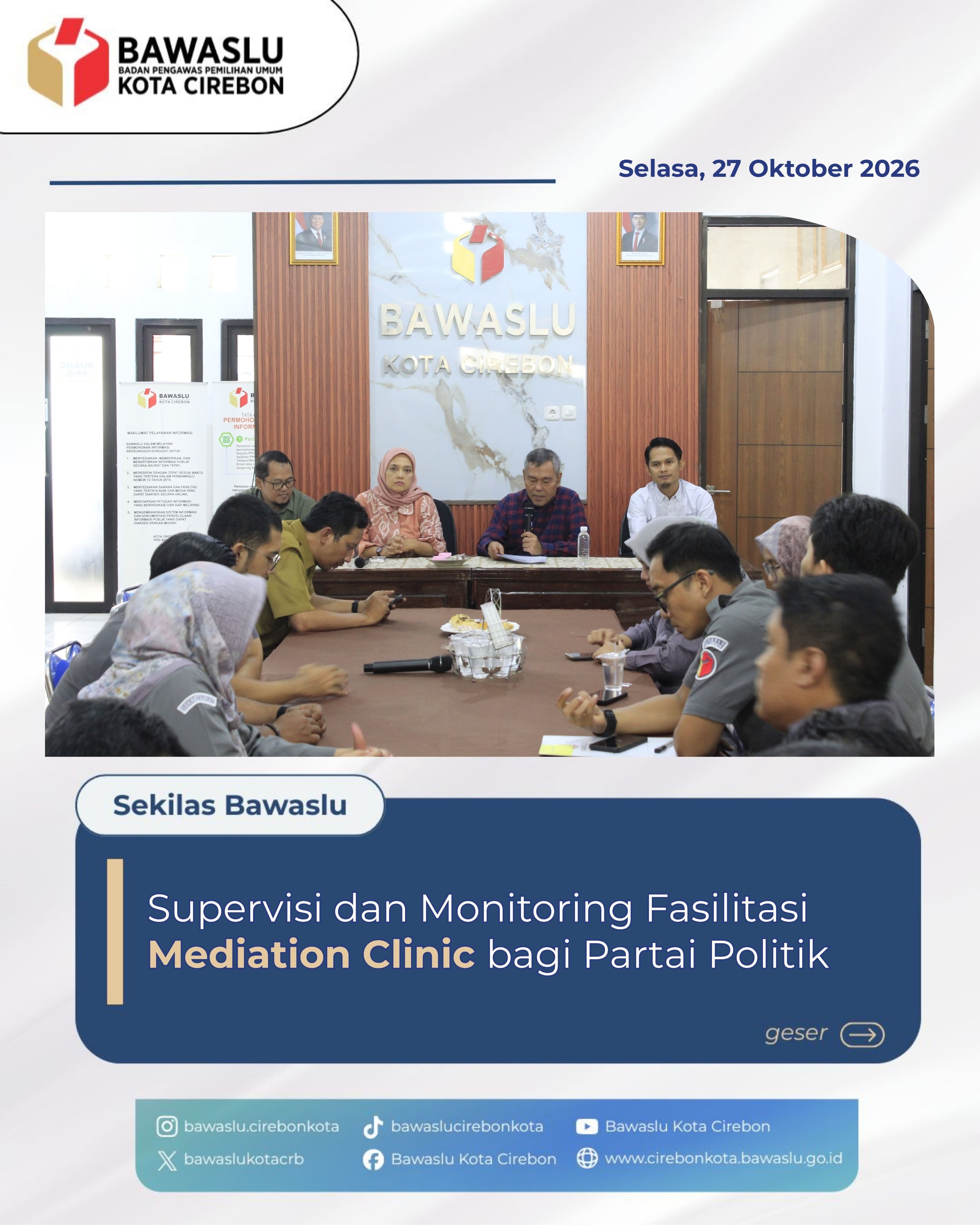 Bawaslu Jabar Lakukan Supervisi dan Monitoring Mediation Clinic di Bawaslu Kota Cirebon