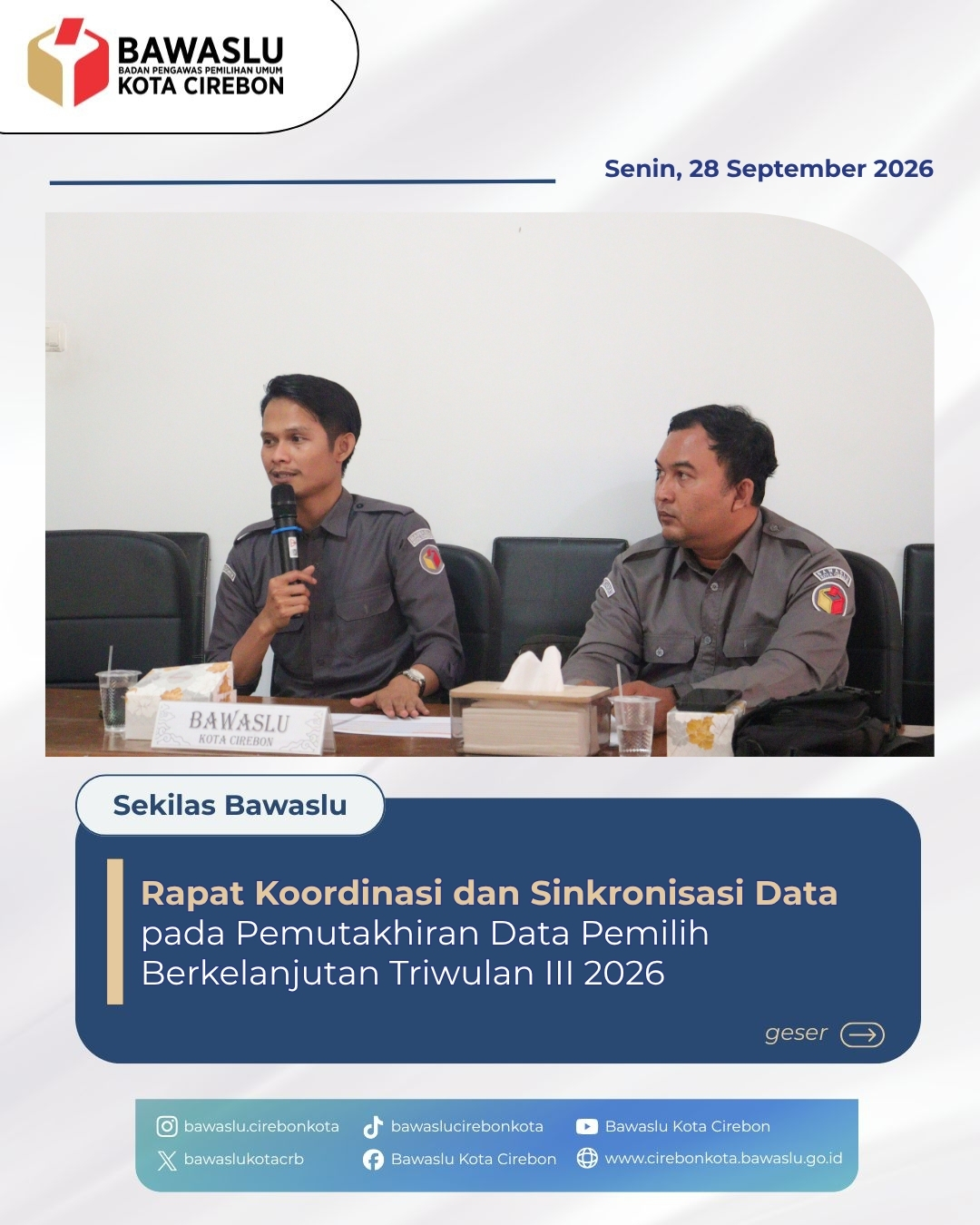 Bawaslu Kota Cirebon Hadiri Rakor dan Sinkronisasi Data PDPB Triwulan III Tahun 2026