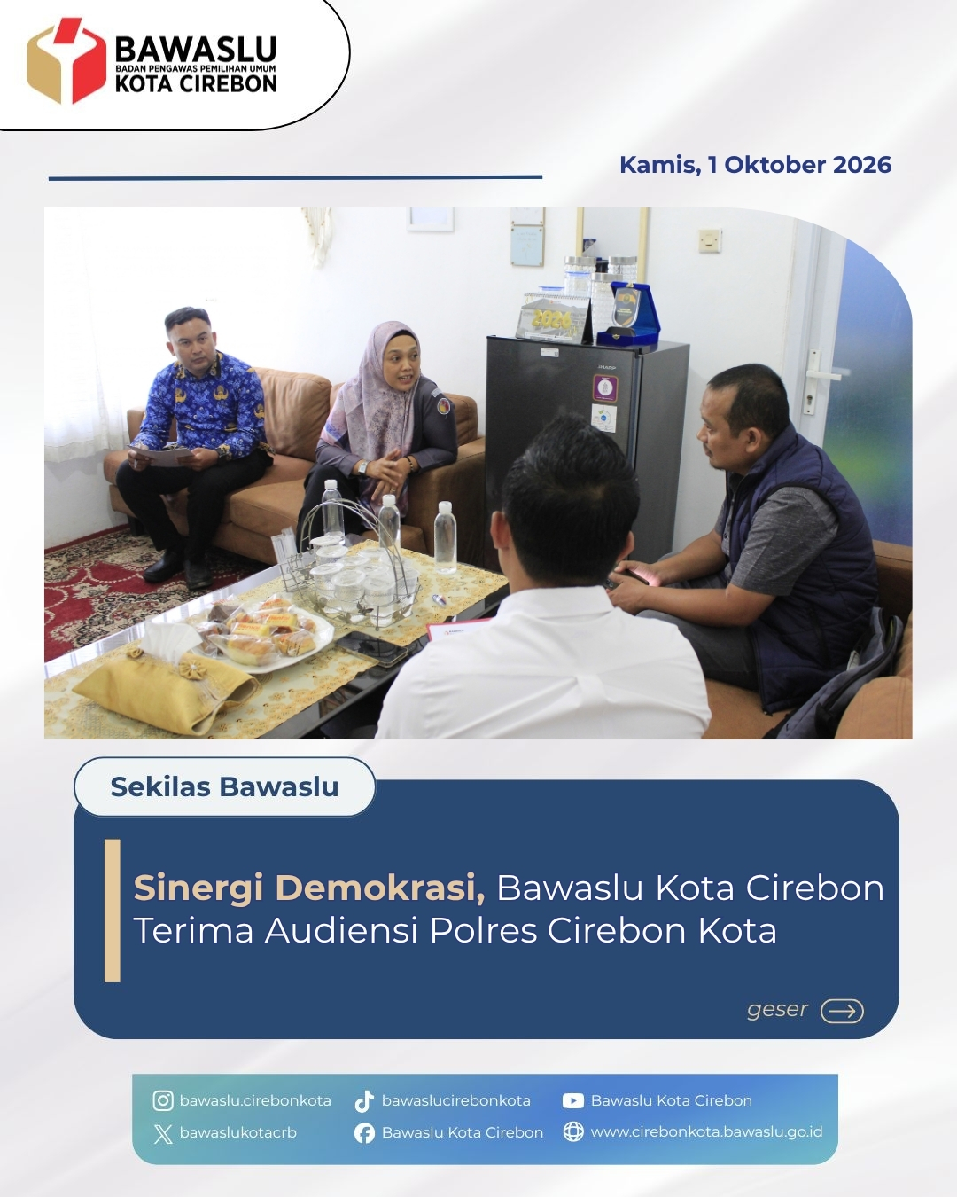 Bawaslu dan Polres Cirebon Kota Gelar Audiensi, Perkuat Kolaborasi Pengawasan Demokrasi