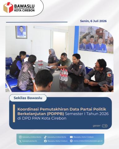 Pastikan Kepatuhan Administrasi Parpol, Bawaslu Kota Cirebon Lakukan Koordinasi Pemutakhiran Data DPD PAN
