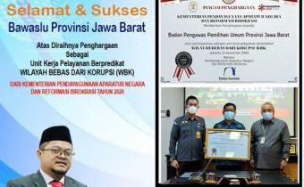 KETUA BAWASLU KOTA CIREBON MENGUCAPKAN SELAMAT KEPADA BAWASLU PROVINSI JAWA BARAT ATAS DIRAIHNYA PREDIKAT WBK